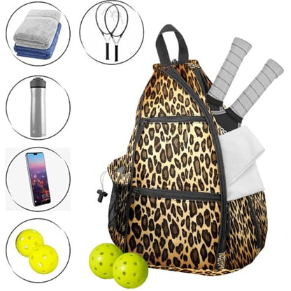 Pickleball Bag for Women & Men – Lightweight Sports Backpack with Paddle Compartments, Dual Carry Modes, Detachable Zippered Strap, Brown Leopard, Great Gift Option for Players - color: Brown