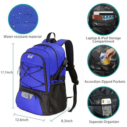 WOLT Basketball Backpack Large Sports Bag with Separate Ball Holder & Shoes Compartment, Best for Basketball, Soccer,Gym - color: Blue