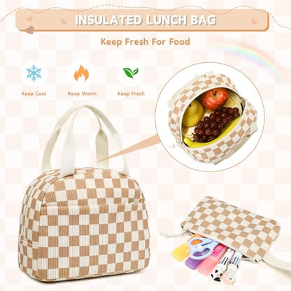 MUSEVOS Girls Backpack with Lunch Bag, Elementary Middle School Backpack, Large Capacity Kids Bookbag 3 Pcs Set - color: Khaki-3pcs-set
