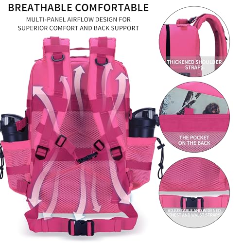 Military Tactical Backpack 45L/25L 3 Day Assault Pack Molle Daypack Hiking Backpack for Men and Women - color: Rose, size: 45L
