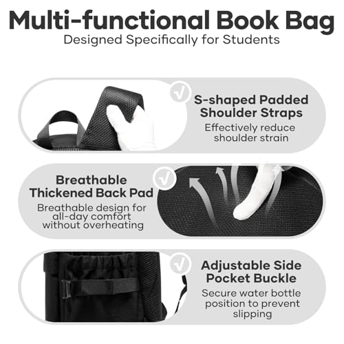 School Backpack for Girls Boys, 15.6 Inch Waterproof Travel Laptop Backpack for Women Men, Lightweight Durable College High School Book bag, Black