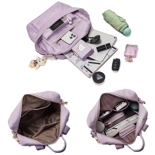 Soperwillton Women Backpack Purse Multipurpose Design Handbags Shoulder Bag PU Leather Travel bag Backpack Set 2pcs - color: Lightpurple