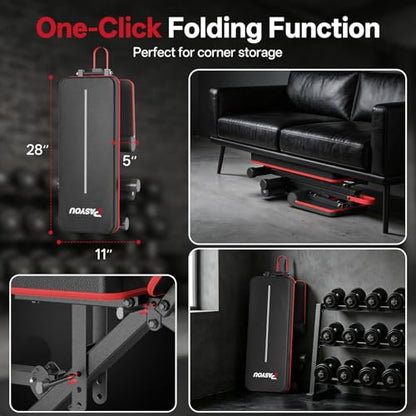 PASYOU Adjustable Weight Bench, 660LB Capacity Foldable Workout Bench, Incline Flat Bench Press for Home Gym, Dual-Frame Strength Training Bench, No Assembly Required, Wider Seat - color: Red
