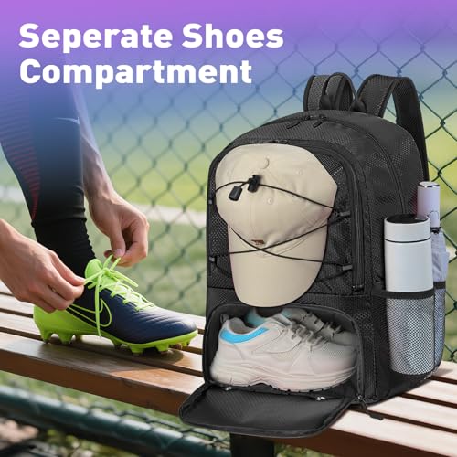 Soccer Backpack with Seperate Compartment, Water Resistant Sport Bags fit for Basketball, Volleyball, Football - color: Black 2.0