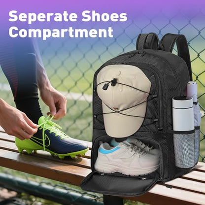 Soccer Backpack with Seperate Compartment, Water Resistant Sport Bags fit for Basketball, Volleyball, Football - color: Black 2.0