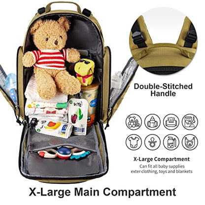 SHARKMOUTH Diaper Bag Backpack for Dad and Mom, Military Molle diaper Pack with Insulated Bottle Holders and Wipe Pocket - color: Tan