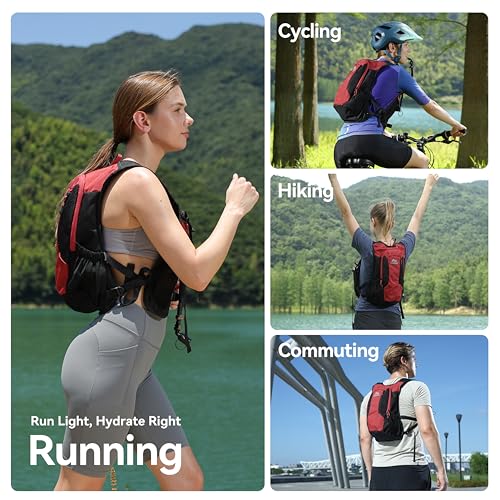 MARCHWAY Lightweight Hydration Backpack with Vest Style Straps & 2.5L TPU Water Bladder, Versatile Sleek Multi-Pocket Pack for Hiking, Cycling, Running, Backpacking, Travel - color: Red