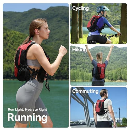 MARCHWAY Lightweight Hydration Backpack with Vest Style Straps & 2.5L TPU Water Bladder, Versatile Sleek Multi-Pocket Pack for Hiking, Cycling, Running, Backpacking, Travel - color: Red