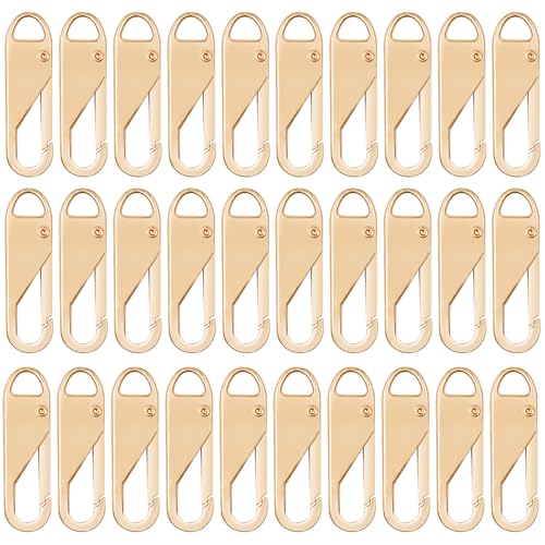 30Pcs Zipper Pull Replacement Metal Zipper Pull Detachable Zipper Pull Tabs Detachable Zipper Repair Kit Zipper Head for Luggage, Clothing, Backpacks, Boots,Purse (Gold) - color: Gold