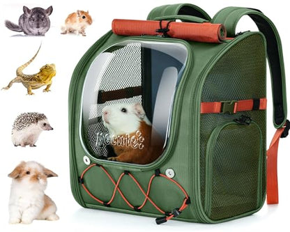 Pecute Small Pet Carrier, Breathable Bearded Dragon Carrier, with Transparent Bubble & Steel Frame, Safety Lock for Hamster, Rabbit, Guinea Pig, Kitten, Puppy, Ideal for Travel/Vet Visits/Camp, Green - color: Green