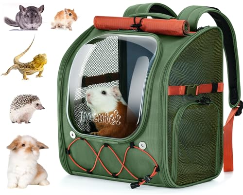 Pecute Small Pet Carrier, Breathable Bearded Dragon Carrier, with Transparent Bubble & Steel Frame, Safety Lock for Hamster, Rabbit, Guinea Pig, Kitten, Puppy, Ideal for Travel/Vet Visits/Camp, Green - color: Green