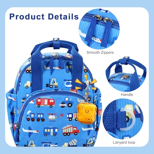 Bluboon Toddler Backpack for Girls Boys 2-4 Cute 12" Preschool Kindergarten Backpacks Kids Daycare Bags School Travel (Engineering vehicle - sky blue, Age 2-4 (12" H not Fit A4 Folder)) - color: Engineering Vehicle - Sky Blue, size: Age 2-4 (12" H not Fit