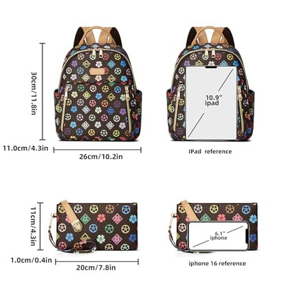 Makes Mini Backpack for Women, Stylish Daypack Purse Handbag Small Casual Daily Travel Bag, Lady Girls Gifts for Work School, 2pcs Sets - color: Tribrown Flower