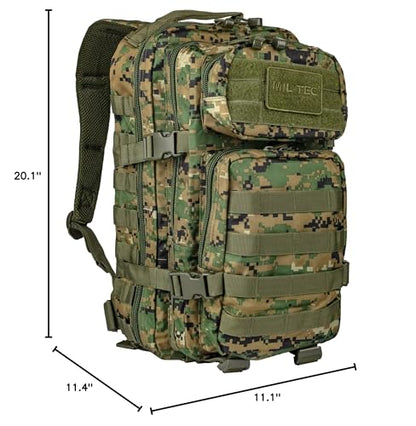 Mil-Tec Unisex Assault Pack - Rugged Durable Lightweight Ergonomic Versatile Tactical Outdoor Camping Hiking Backpack with Adjustable Padded Shoulder Straps & MOLLE Loops, Digital Woodland Camo, 36L - color: Digital Woodland Camo, style: 36l