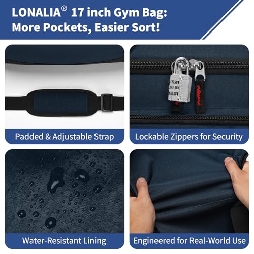 30L Gym Sport Duffle Bag - 17 inch Carry on Weekender Overnight Bag for Travel, Workout, Fitness (Navy Blue-30L) - color: Navy Blue