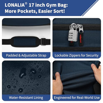 30L Gym Sport Duffle Bag - 17 inch Carry on Weekender Overnight Bag for Travel, Workout, Fitness (Navy Blue-30L) - color: Navy Blue