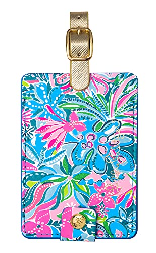 Lilly Pulitzer Leatherette Luggage Tag with Secure Strap, Colorful Suitcase Identifier for Travel - color: Golden Hour