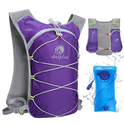 Lightweight Hydration Backpack with 2L Water Bladder for Men Women, Small Water Backpacks Running Vest for Hiking - color: Purple