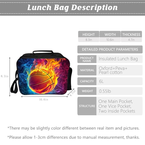 Basketball Backpack Kids Sports Bookbag 16inch Schoolbag With Lunch Box Bag And Pencil Case Set For Boys Girls - color: Basketball