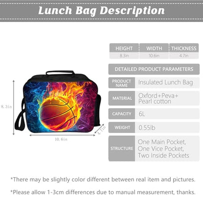 Basketball Backpack Kids Sports Bookbag 16inch Schoolbag With Lunch Box Bag And Pencil Case Set For Boys Girls - color: Basketball