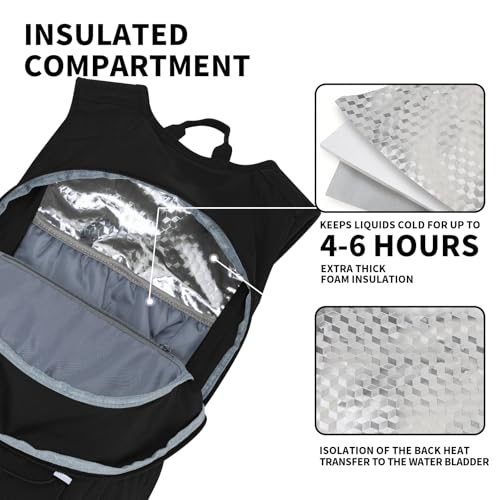 KABAQOO Hydration Backpack, 18L Multipurpose Hiking Backpack with 3L Water Bladder, Water Backpack Insulated Hydration Pack Ideal for Hiking and Cycling - color: Black