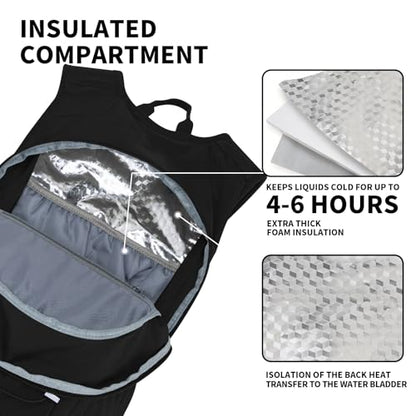 KABAQOO Hydration Backpack, 18L Multipurpose Hiking Backpack with 3L Water Bladder, Water Backpack Insulated Hydration Pack Ideal for Hiking and Cycling - color: Black