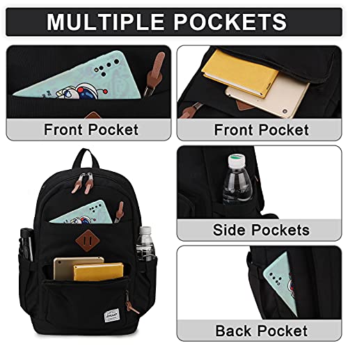 RAVUO School Backpack for Men Women, Water Resistant 15.6 inch Laptop Bag College Bookbag Casual Daypack Travel Rucksack - color: Black