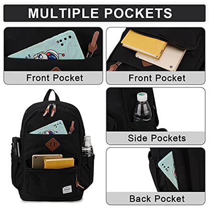 RAVUO School Backpack for Men Women, Water Resistant 15.6 inch Laptop Bag College Bookbag Casual Daypack Travel Rucksack - color: Black
