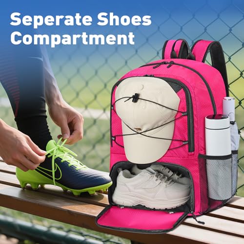 Soccer Backpack with Seperate Compartment, Water Resistant Sport Bags fit for Basketball, Volleyball, Football - color: Pink 2.0