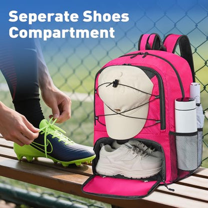 Soccer Backpack with Seperate Compartment, Water Resistant Sport Bags fit for Basketball, Volleyball, Football - color: Pink 2.0