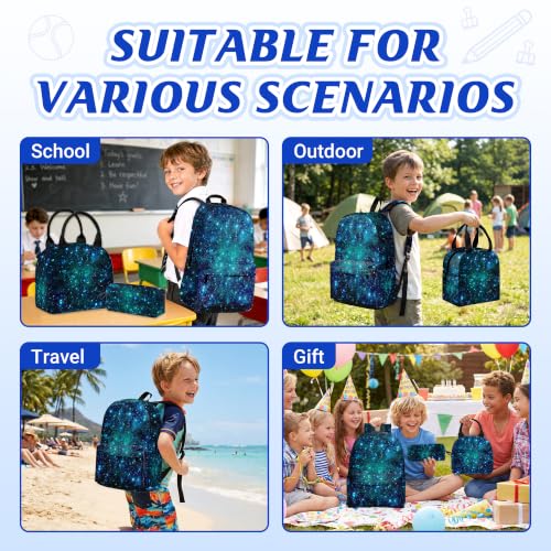 3PCS Boys Galaxy Backpack, Bookbag for Kids Boys with Lunch Box, 17 Inch Galaxy Teens Back to School Bag Set, Laptop Backpack for Mens School/Daypack - color: Galaxy
