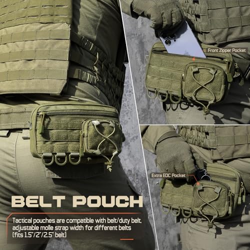 Molle Admin Pouch for Tactical Backpack, EDC Tool Pouch Organizer, Tactical Admin Pouch Molle, Belt Zipper Utility Waist Bag, Horizontal Phone Pouch with US Flag Patch - color: Army Green