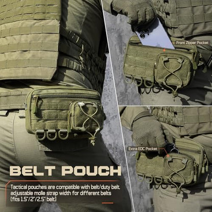 Molle Admin Pouch for Tactical Backpack, EDC Tool Pouch Organizer, Tactical Admin Pouch Molle, Belt Zipper Utility Waist Bag, Horizontal Phone Pouch with US Flag Patch - color: Army Green