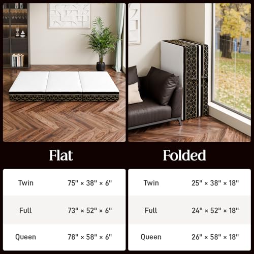GEMBED Tri-Fold Memory Foam Mattress Full - 6 Inch Portable Folding Sofa Bed with Handle & Washable Cover, Floor Sofa Bed with Non-Slip Base, Space-Saving for Room, Travel, Guest Bed, RV, 73"x52"x6" - size: Full, style: 6 Inch