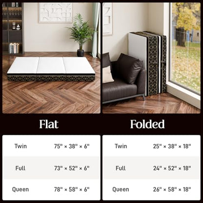 GEMBED Tri-Fold Memory Foam Mattress Full - 6 Inch Portable Folding Sofa Bed with Handle & Washable Cover, Floor Sofa Bed with Non-Slip Base, Space-Saving for Room, Travel, Guest Bed, RV, 73"x52"x6" - size: Full, style: 6 Inch