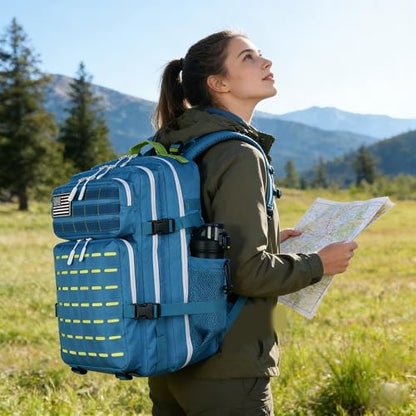 Military Tactical Backpack 45L/25L 3 Day Assault Pack Molle Daypack Hiking Backpack for Men and Women (Blue-Yellow, 45L) - color: Blue-yellow, size: 45L