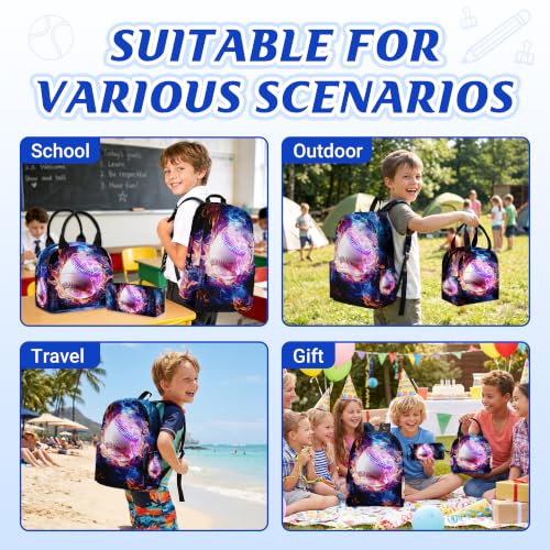 3PCS Boys Baseball Backpack, Bookbag for Kids Boys with Lunch Box, 17 Inch Baseball Teens Back to School Bag Set, Laptop Backpack for Mens School/Daypack - color: Baseball