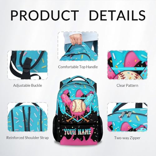 Custom Baseball Backpack for Boys Kids - Personalized Kids Backpacks Sports School Bookbag Toddler Youth Player Gift 17" Drip Design Schoolbag for Kindergarten Elementary Primary - color: Pink