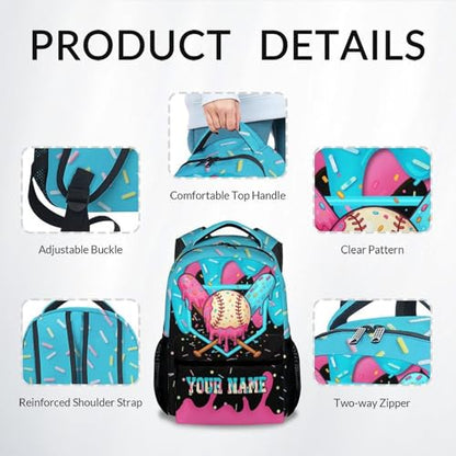 Custom Baseball Backpack for Boys Kids - Personalized Kids Backpacks Sports School Bookbag Toddler Youth Player Gift 17" Drip Design Schoolbag for Kindergarten Elementary Primary - color: Pink