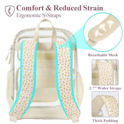 PACKISM Clear Backpack for School - 17 Inch Floral Patterned Bookbag, Beige - color: Pattern-floral Beige