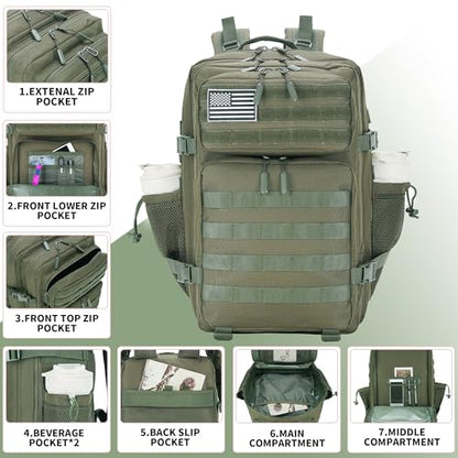 Lovelinks21 45L Tactical Assault Backpack 3 day assault pack with Molle Waterproof backpack Rucksack for Tactical Backpacks (Army green) - color: Army Green