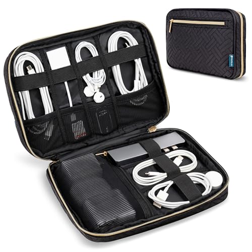PAVILIA Travel Cord Organizer, Electronic Organizer Travel Case, Tech Case Cable Storage, Small Charger Cord Bag Pouch, Accessories Tech Gifts for Men Women, Black Quilt - color: Black Quilt