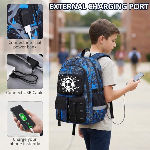 School Backpack for Boys - Gamer Boys Backpacks for Kids Teens Elementary Middle High School,18″ Large Capacity Students Bookbag with Usb Charging Port - color: Soccer-only