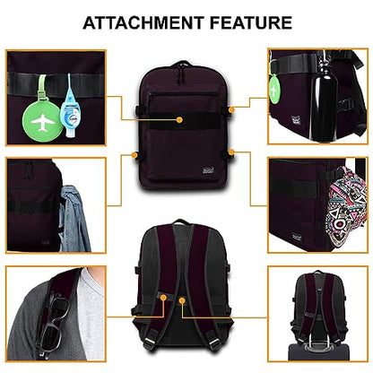Lightweight Travel Backpack Hiking Daypack Laptop Bookbag, 17L Carry-on Personal Item Weekender Overnight Bag Unisex, Eggplant - color: Eggplant