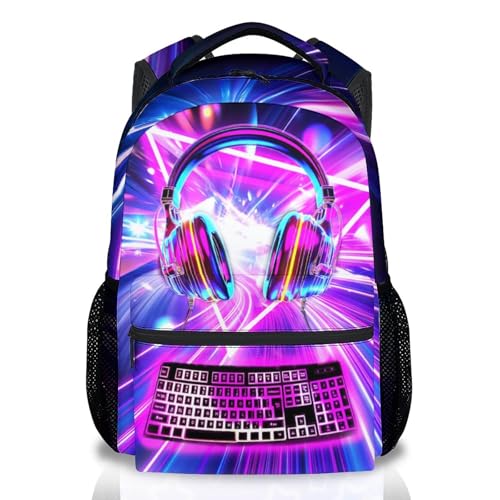 Boy Gamer Backpack for School, Ergonomic Game Bookbag with Padded Shoulder Straps; 17 Inch Lightweight Gaming Backpacks with Adjustable Reinforced Straps for Teen Boys Preschoolers - color: Light Purple