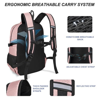 Basketball Backpack with Separate Ball & Ventilated Shoe Compartment, Sports Bag with Hook for Men Women Teens Training Travel - color: Flesh Pink
