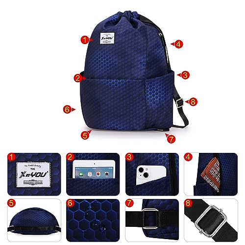 XEYOU Drawstring Sports Backpack Lightweight Gym Yoga Sackpack Shoulder Rucksack Casual Outdoor Daypack for Women and Men | Lightweight - color: Hexagonal Pattern