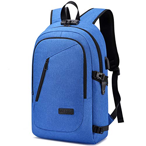 WENIG Durable Laptop Backpack Water Resistant Anti-Theft Bag with USB Charging Port and Lock, Slim Computer Business Backpacks for Women Men Fit 15.6 Inch Laptops - color: Blue, size: 15.6
