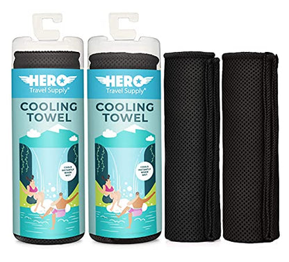 Hero Cooling Towel for Travel, Hiking, Sports, Yoga (2-Pack) Ultra Soft Microfiber 40" x 12" (Black/Black) - color: Black/Black