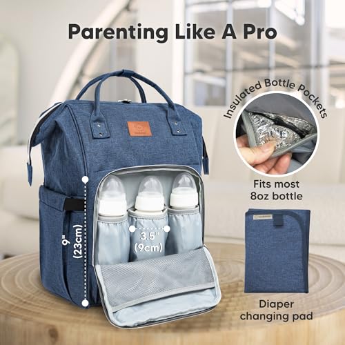 KeaBabies Baby Diaper Bag Backpack - Large Baby Bag for Boys, Girls, Waterproof Multi Function Travel Diaper Backpack with Changing Pad, Durable Travel Essentials for Moms and Dads (Navy Blue) - color: Navy Blue